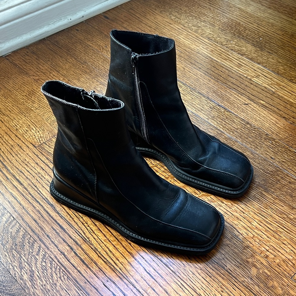 Black Leather Zip Ankle Boots